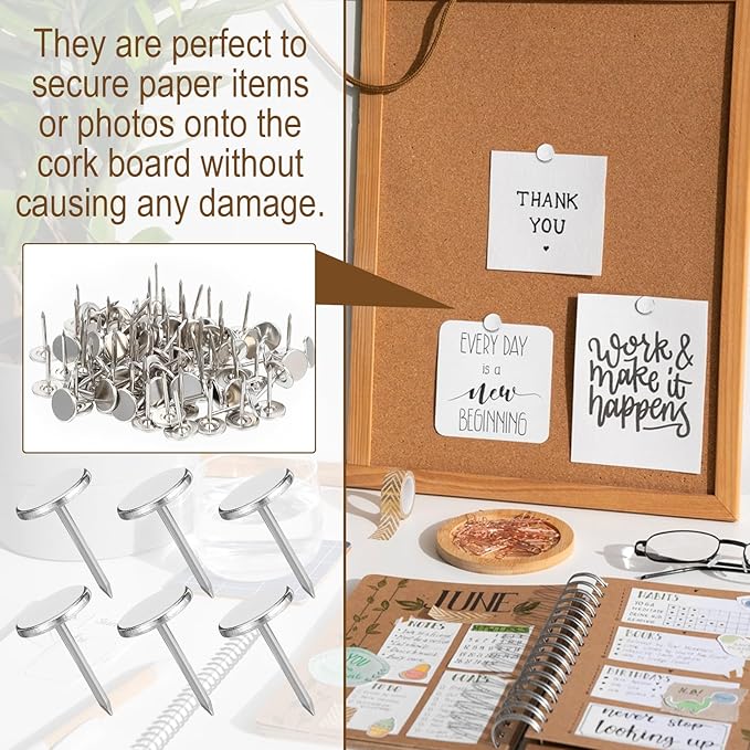 100 Pcs Heavy Duty Thumb Tacks, 7/16 Inch Flat Head Carpet Tacks, Decorative Extra Long Push Pins for Office Home Furniture Upholstery Carpets Wood Surfaces(Silver)