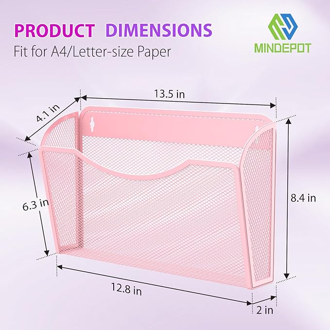 MINDEPOT Wall File Organizer,Hanging Wall Mounted File Folder Binder Holder Mail Organizer for Office,Home and School Supplies