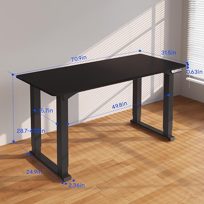 FLEXISPOT 4 Leg Standing Desk 71 x 32 Inch Electric Adjustable Height Sit Stand Desk with Splice Board Home Office Desk, Black Top + Black Frame