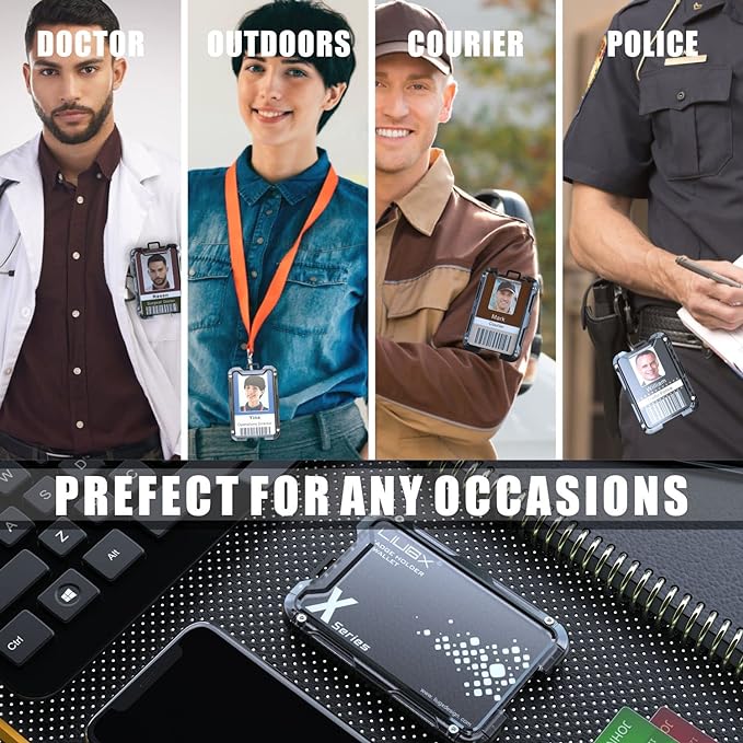 LIUGX Carbon Fiber Badge Holder, ID Card Holder with Metal Clip - Heavy Duty Portable Wallet (Holds 1to 4 Cards),for Office Police Worker Outdoor, Dark Blue