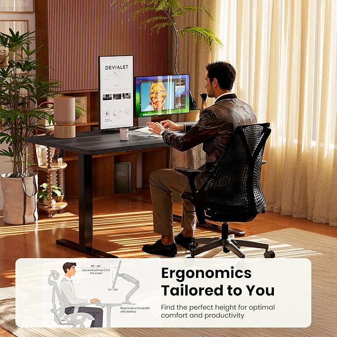 ErGear Height Adjustable Electric Standing Desk, 55 x 28 Inches Sit Stand up Desk, Large Memory Computer Home Office Desk with Two-Piece Desktop (Grey)
