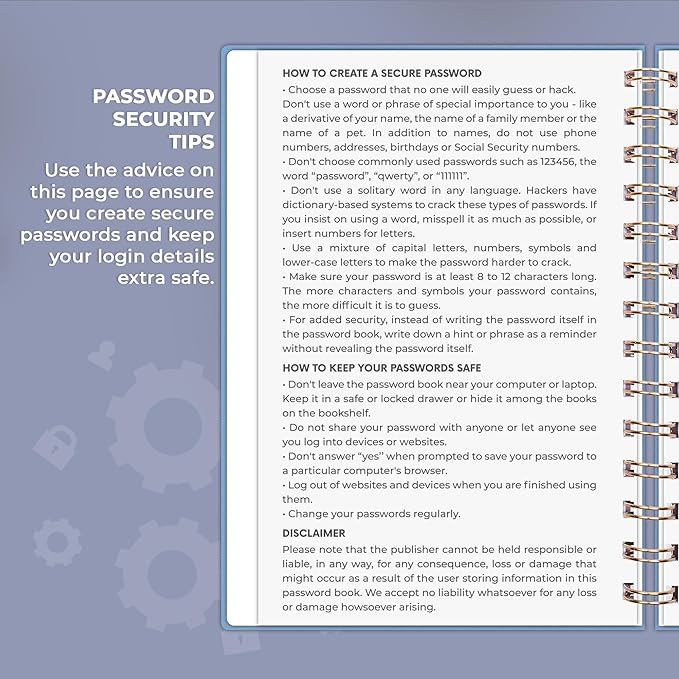 Clever Fox Password Book Spiral – Internet Address & Password Organizer with Laminated Alphabetical Tabs – Password Keeper Journal – Hardcover, Medium Size, 6.1x7.7” (Smoke Blue)