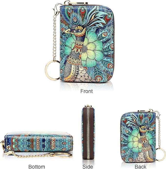 APHISON RFID Credit Card Holder Wallets for Women Leather Zipper Card Case for Ladies Keychain Wallet