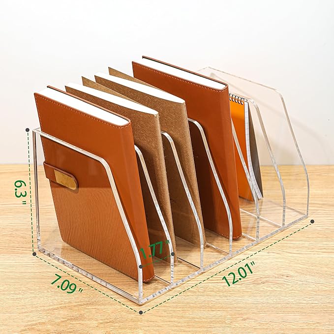 AIDIMOO Acrylic Magazine File Holder, 6 Vertical Compartments Desk Document Sorter Organizer, Clear Folder Rack Binder for Office, Documents, Tablets, Magazines, Books – Home/Classroom Rack