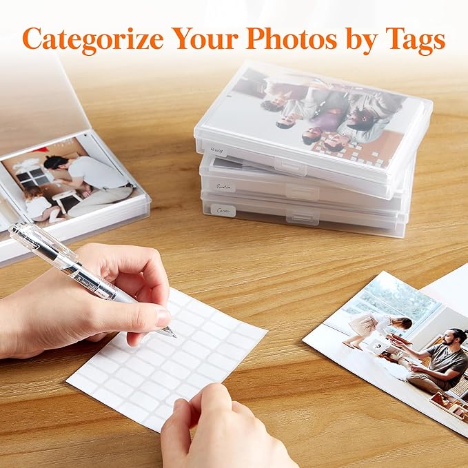 Lifewit 4x6 Photo Storage Box, 14 pcs Inner Photo Case with Lids, Clear Photo Organizers with 1 Sheet Label Sticker, Plastic Craft Storage Box for Seeds Sticker Cards Pictures Stamps Office Supplies