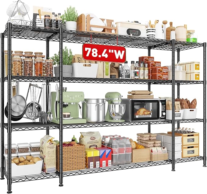 REIBII 78.4" W Storage Shelves 1500LBS, Metal Shelving Unit Wire Shelving for Garage Storage Rack, Adjustable Metal Shelf for Pantry Commercial Kitchen Garage Shelves, 78.4" W x 11.8''D x 59''H