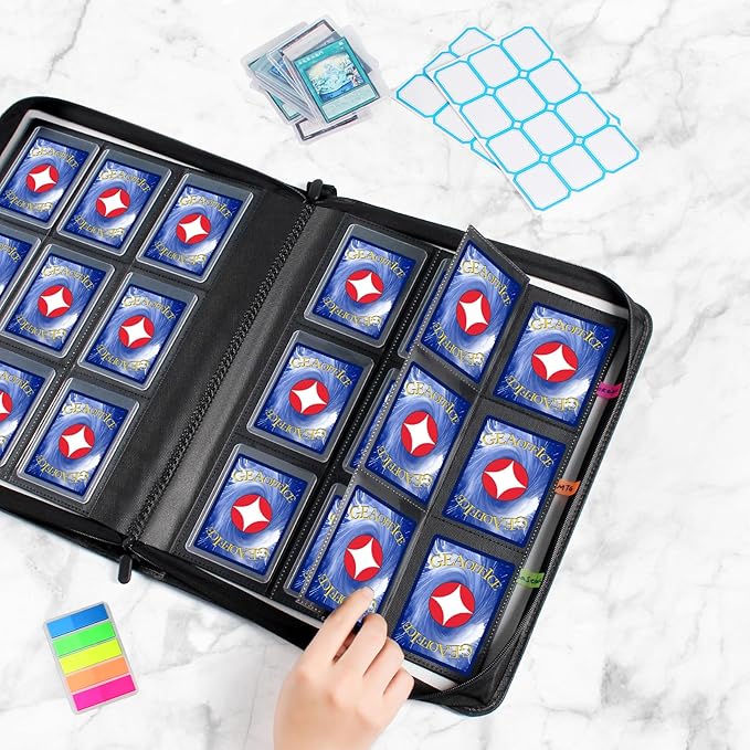 GEAoffice 9 Pockets Top Loader Binder for 324 Cards, Premium PU Leather Side Loading Trading Card Binder for Toploader, Ringless Card Collection Album Holder for 3"×4" Rigid, Black