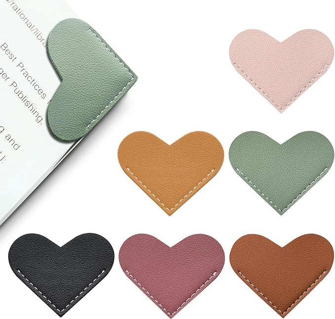 Leather Heart Bookmarks - Winjeto 6 Pieces Cute Corner Page Book Marks for Teachers Students Book Reading Lovers, for School Office Home Supplies (Heart（6pcs）)