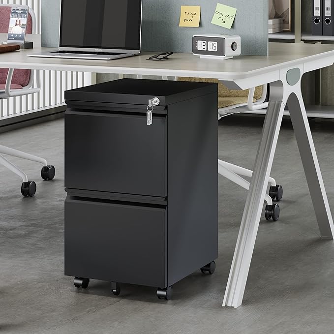 Fesbos 2 Drawer Vertical File Cabinet - Mobile Filling Cabinet with Lock for Legal/Letter Files - Office Storage File Cabinet with Wheels Under Desk - Assembly Required