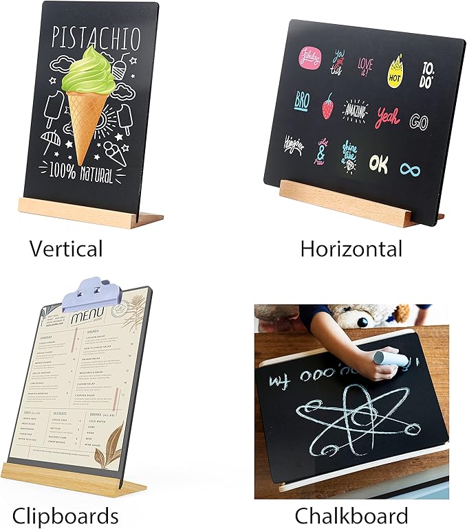 2 Pack 8.6x11.7 in Chalkboard Signs Small Chalk Board Signs with Stand for Tabletop Decor Double Sided Mini Chalkboard for Restaurant Food Menu, Kids Message Board, Wedding Party