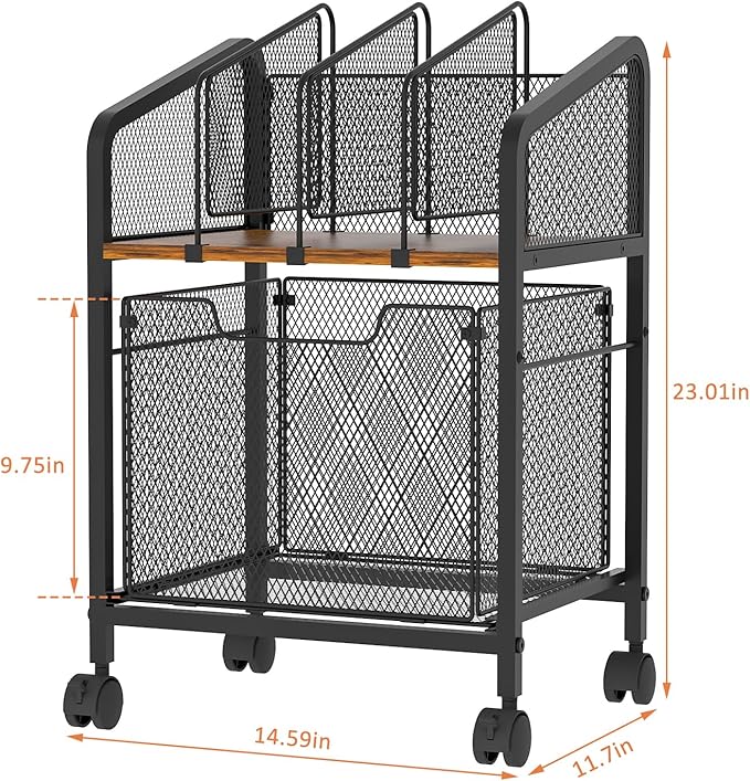 Tiaoheka Rolling File Cabinet with Adjustable Dividers, Vertical Filing Cabinet with Storage Drawer on Lockable Wheels, Hanging File Organizer Beside Under Desk for Office, Home（Patent Pending）