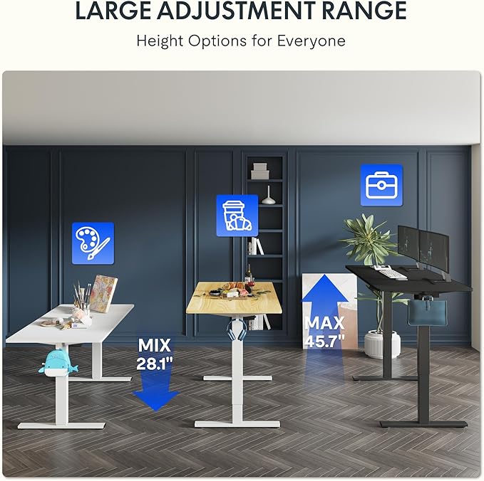 FLEXISPOT One-Piece Electric Standing Desk, 55 x 28 Inches Adjustable Desk with Seamless Desktop, Memory Controller Height Adjustment (Black Frame + Black Desktop, 2 Packages)