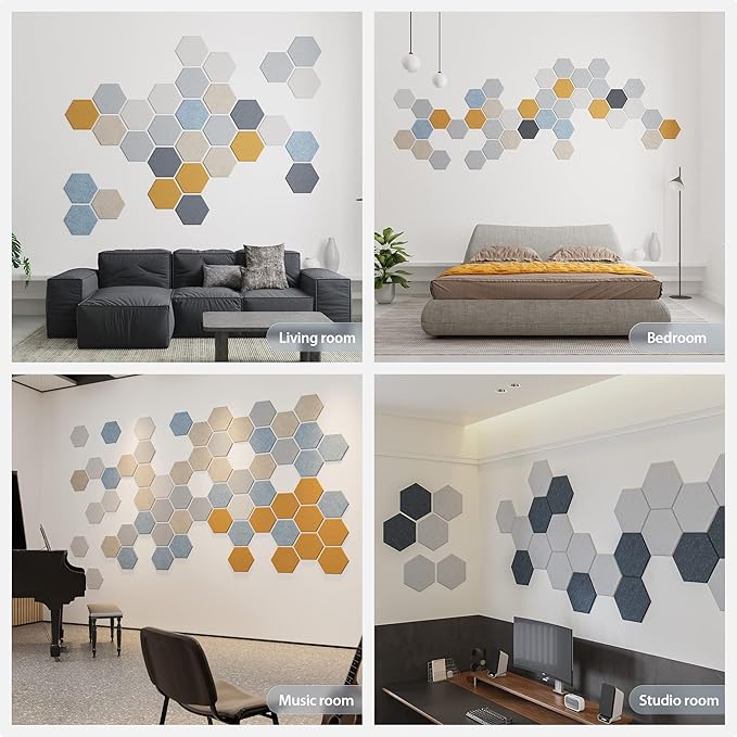 Amantech 12 Pack Acoustic Panels Self Adhesive Sound Proof Foam, High Density Sound Acoustic Foam Panel, 12X10.23X0.4 Inch Hexagon Wall Panels in Home,Office,Reccording Room,Studio(Light Sky Blue)