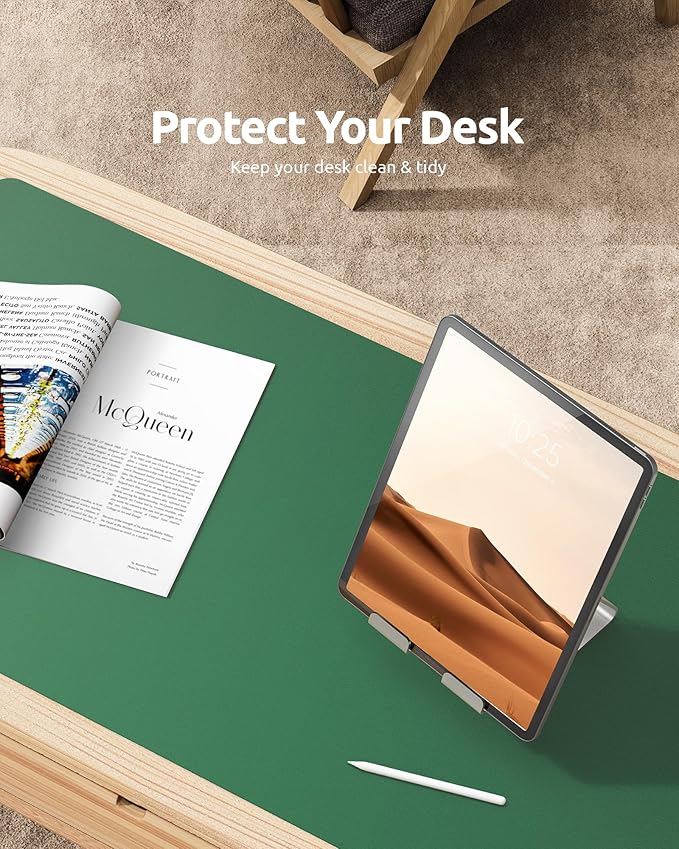 YSAGi Leather Desk Pad Protector, Office Desk Mat, Large Mouse Pad, Non-Slip PU Leather Desk Blotter, Laptop Desk Pad, Waterproof Desk Writing Pad for Office and Home (Jade Green, 35.4" x 17")
