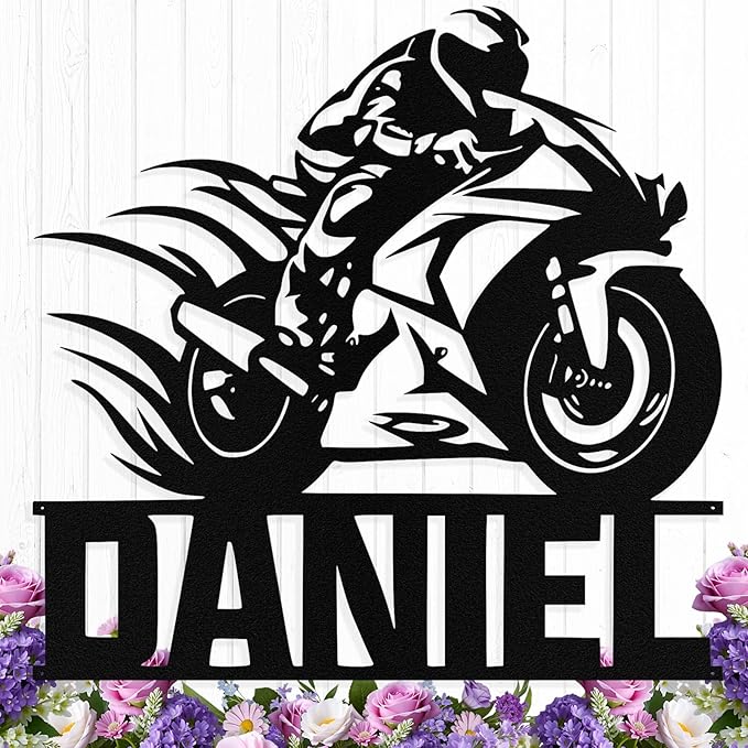 Custom Motorcycle Metal Signs Personalized Dirt Biker Name Sign Custom Garage Decor Motorbikes Wall Art Decor Motorcycle Sign Men Room Decorate Gifts for Men Husband Rider