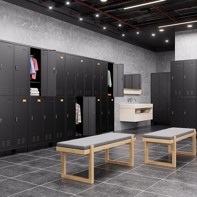 SUPEER 6 Doors Metal Locker for Employees with Combination Locks,Metal Lockers with Business Card Holder and 18 Hooks for Office Gym Home,Assembly Required,Black