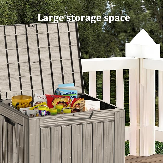 PATIOEASY Outdoor Storage Box 30GAL Waterproof Resin Deck Box,UV-Resistant Lockable Package Delivery Bin for Garden Tools,Small Patio Outside Cushions,Pool Accessories Supplies,Chest,Furniture,Brown