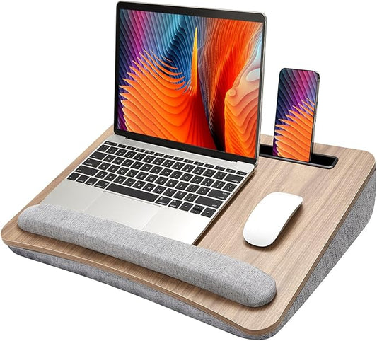 HUANUO Lap Laptop Desk - Portable Lap Desk with Pillow Cushion, Fits up to 17 inch Laptop, with Anti-Slip Strip & Storage Function for Home Office Students Use as Computer Laptop Stand, HNLD28WN