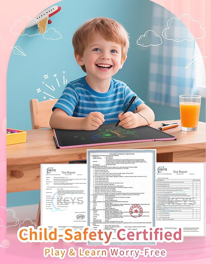 Rechargeable LCD Writing Tablet for Kids, 16 Inch Colorful Drawing Tablet, Educational Toddler Drawing Pad, Reusable Learning Toys for Kids (Ages 3-12), Ideal Gift for Christmas Birthday (Pink)