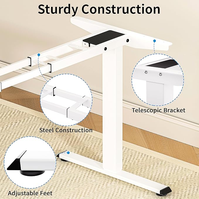 BIZUM Standing Desk Frame Dual Motor, Standing Desk Legs Up to 47.2", Computer Memory Desk Adjustable Table Legs with USB Ports for Home and Office, White Frame Only