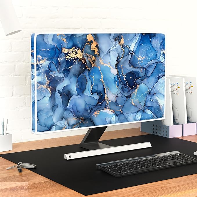 Baocicco Navy Blue Gold Marble Waterproof TV Dust Cover 65 Inch Creative Texture Grain Television Screen Cover Abstract TV Display Protectors Protective LED LCD OLED TVs Dust-Proof