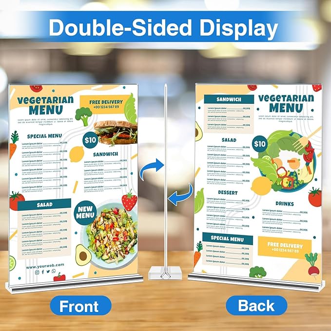 Daofary Acrylic Sign Holder 4 x 6 Inches 4 Pack, Double-Sided Stand up Table Top Paper Holder, Store Sign Holders, Plastic Sign Display for Restaurants, Hotels, Office