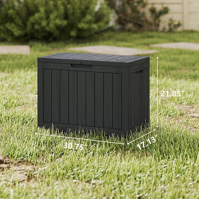 Yardgrace 45 Gallon Deck Box Plus,Outdoor Storage Box Lockable,Waterproof for Patio Furniture, Garden Tools, Pool Accessories, Package Delivery Boxes For Outside, Black