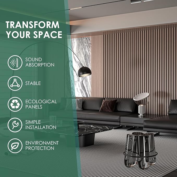 VallisCo 4-Piece Wood Slat Acoustic Panels for Stylish Interior Decor & Noise Reduction - 94.5" x 7.87" 3D Solid Wood Wall Panels for Ceiling and Wall, Covers 20.66 Sq Ft, Light Brown