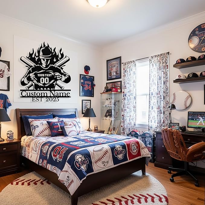 Personalized Baseball Metal Sign Custom Baseball Signs Wall Art, Custom Name Sign for Player, Boys Room Decor, Sports Wall Decor, Gift for Boys, Team, Dad, Man