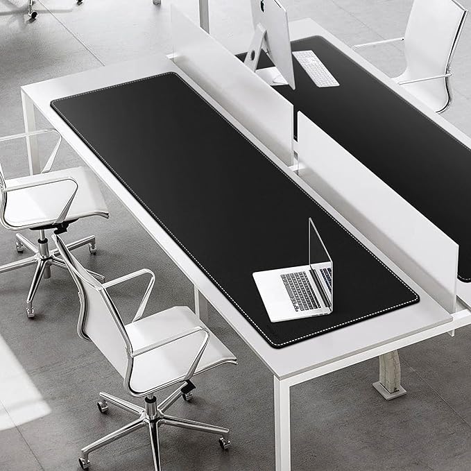 Mydours Extra-Long 67" x 24" Desk Mat, PU Leather Surface with Seamless Stitching, Wide Desk Blotter for Multiple Monitors, Durable Writing Pad and Gaming-Friendly Mouse Surface (Black)