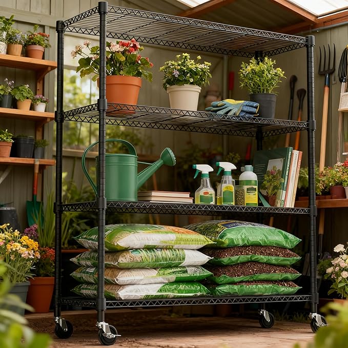M MZG 4 Tiers Shelf 1400 lbs Steel Storage Shelving Utility Shelving Unit Steel Organizer Wire Rack for Home,Kitchen,Office,Garage Black 17.7" D x 47.2" W x 62.7" H