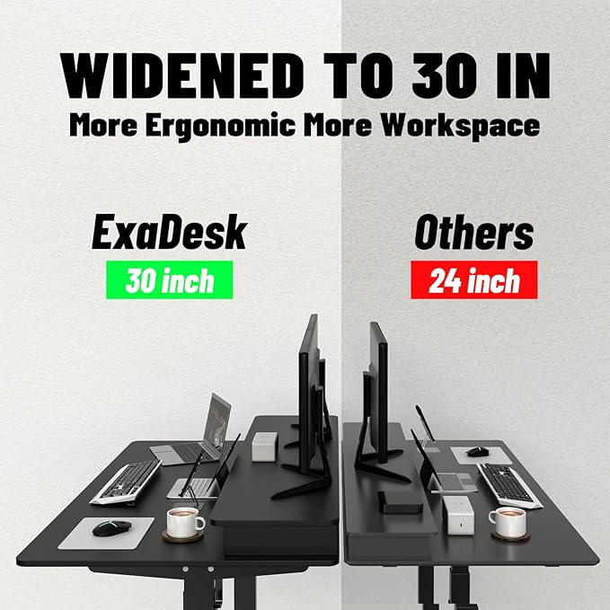 ExaDesk 55 * 30 Inches Electric Standing Widened Desk Adjustable Height with 4 Drawers, Double Storage Shelves Stand Up Desk, Home Office Workstation Sit Stand up Desk (Classical Black)