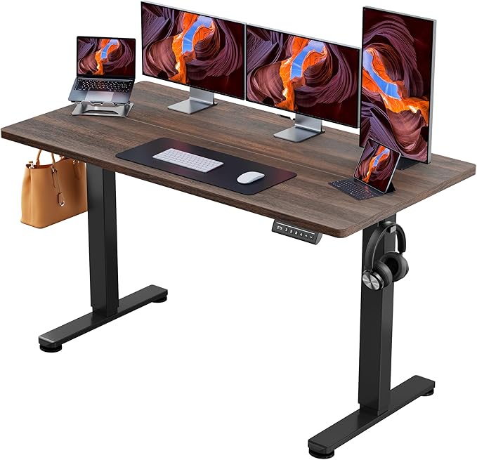 ErGear Height Adjustable Electric Standing Desk, 63 x 28 Inches Sit Stand up Desk, Large Memory Computer Home Office Desk with Two-Piece Desktop (Walnut)