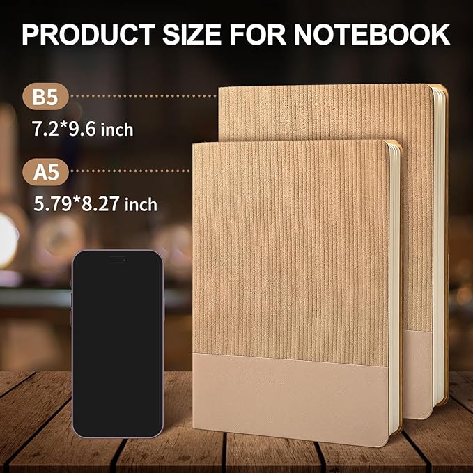 TSFPapier Lined Journal Notebook for Work College Ruled Note Book 5.79"x8.27"A5 PU Leather Daily Journaling 216 Pages for Women Men Writing Home School Supplies Business (Khaki)