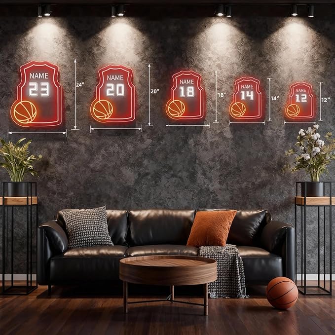 Custom Basketball Jersey Neon Signs for Room Decor Personalized Team Number Name Basketball Neon Sign for Party Night Light Birthday Gift for Teen Kids Boys Girls Men