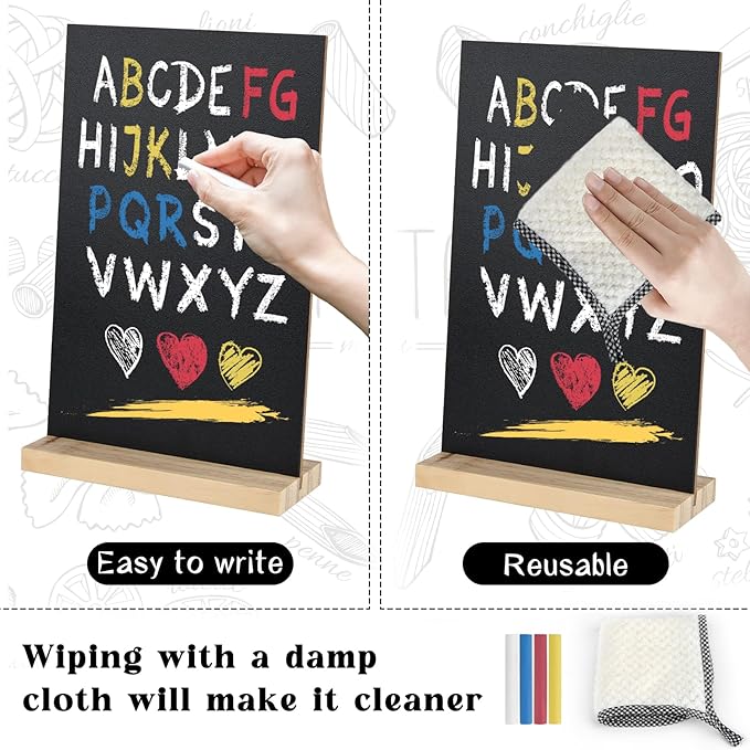 BOUBONI 2 Pack Small Chalkboard Signs with Wood Stand 6 x 8 inch Tabletop Chalkboard Sign Double-Sided Message Menu Boards for Kitchen Wedding Bar and Restaurant