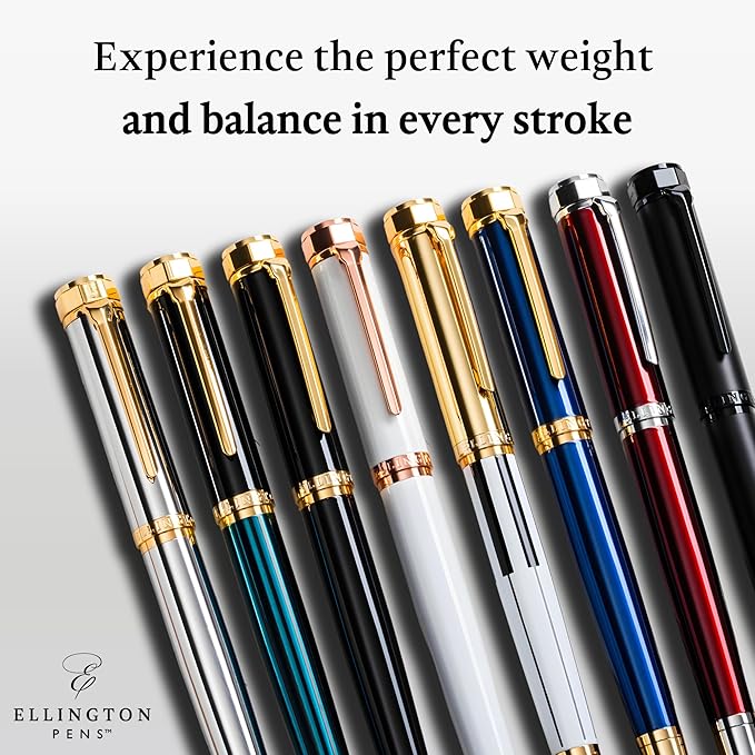 Ellington Pens Luxury Fountain Pen Set - Smooth Fine Nib - Includes 3 Ink Cartridges, Refillable Ink Converter, Gift Box - Fountain Pens For Writing, Calligraphy, Journaling, Sketching (Alpine Rose)