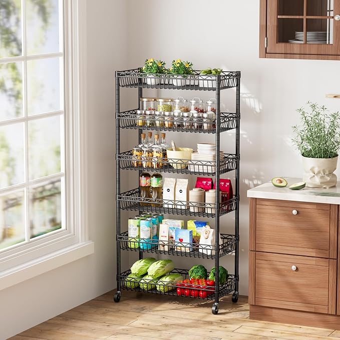 SINGAYE Shelf Closet Wire Shelving：Adjustable Metal Unit for Laundry Room Organization Bathroom Kitchen Home Storage with Wheels Pantry Rack Shelves