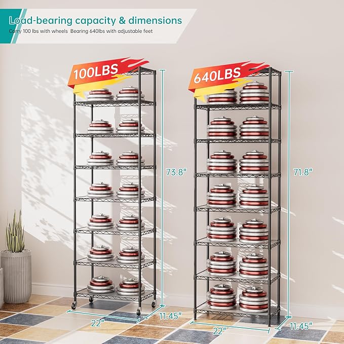 SINGAYE Shelf Closet Wire Shelving：Adjustable Metal Unit for Laundry Room Organization Bathroom Kitchen Home Storage with Wheels Pantry Rack Shelves