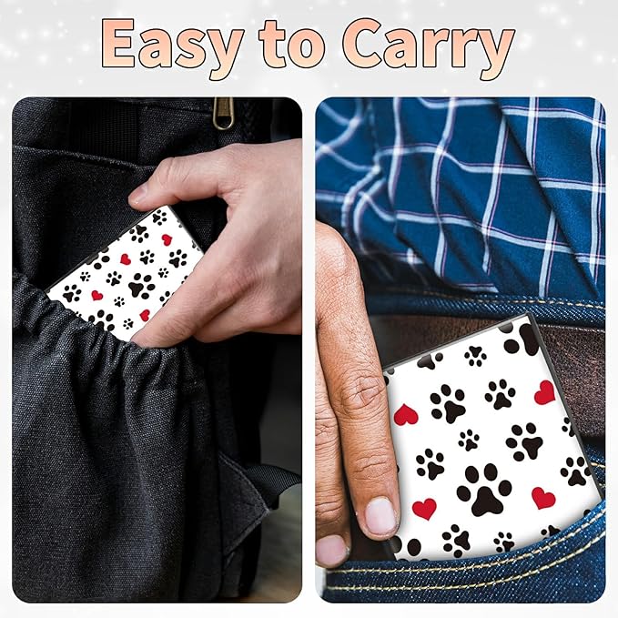 BWEGRHE Slim Credit Card Holder, Cute Dog Paw Prints RFID Blocking Metal Wallet for Men & Women, Aluminum Minimalist Hard Case Pocket-Sized Business Cards Organizer (Fits Up to 10 Cards)