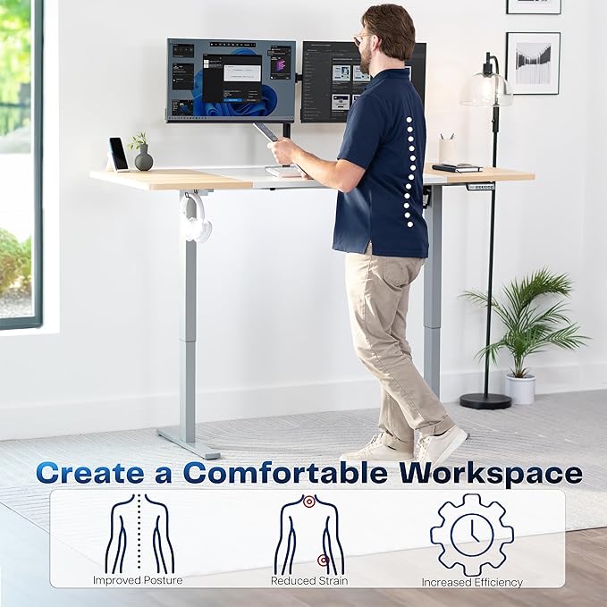 VIVO Electric 71 x 30 in Standing Desk, Memory Height Adjustment, 1B Series, Holds 220 lbs, White and Light Wood, Top Gray Frame, DESK-KIT-1G7WC