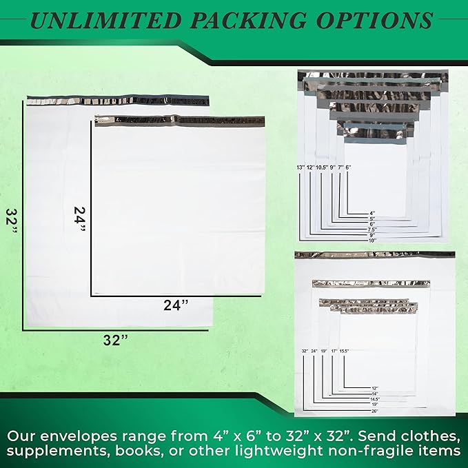 100 Pack Secure Seal White Poly Mailers - Safe Shipping With 32x32 Bags - E-Commerce Self Sealing 2 Mil Poly Envelopes for Shipping