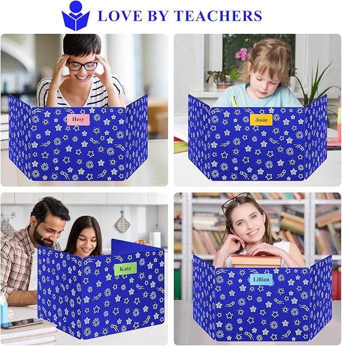Blue 24-Pack Desk Dividers for Students, Waterproof Plastic Study Carrel Divider, Durable Testing Dividers for Classroom Teacher Supplies, Easy to Clean Privacy Shield Folder Boards for Student Desk