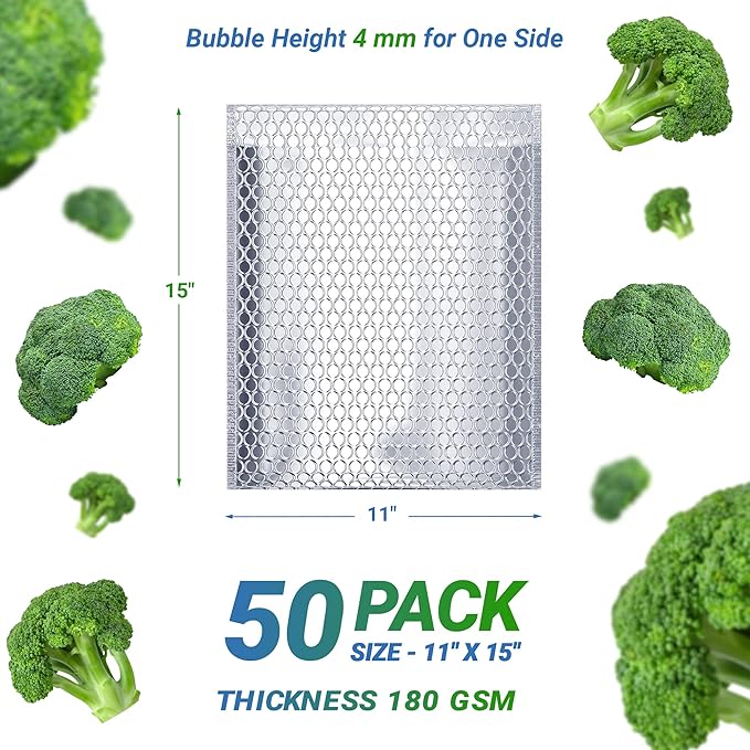 Amiff Silver Thermal Bubble Mailer, 11 x 15 Inches. 50 Pack Metallic Bubble Mailers. Self-Seal Insulated Mailers for Cold Shipping. Padded Envelopes Waterproof. Thermal Bag for Food, Cosmetics