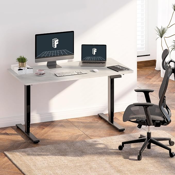 FLEXISPOT E6 3-Stage Dual Motor 60 x 24 Electric Standing Desk Sit Stand Up Desk, Holds 220 lbs, Adjustable Height w/Memory Presets, One-Piece White Desktop & Black Frame, Ships in 2 Boxes