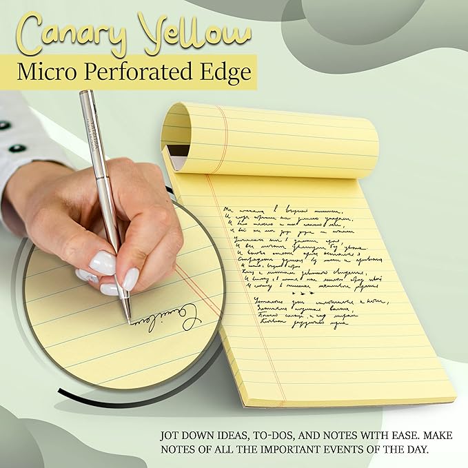Emraw Jr. Legal pad, Small Note Pads Legal Ruled Writing Pad. Perforated Edge. 5" X 8" Canary Yellow, Universal, 50 sheets per Pad (Pack of 12)