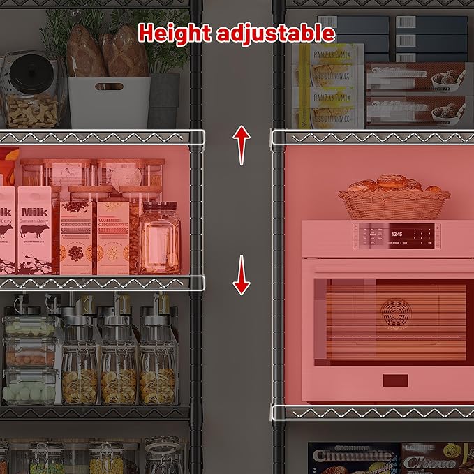 REIBII 45.8''W Steel Wire Shelving Unit, 5 Tier Adjustable Metal Storage Shelves for Kitchen Pantry Office Wire Rack Metal Shelving Unit for College Dorm School, 45.8" W x 71" H x 17.2" D 2PCS