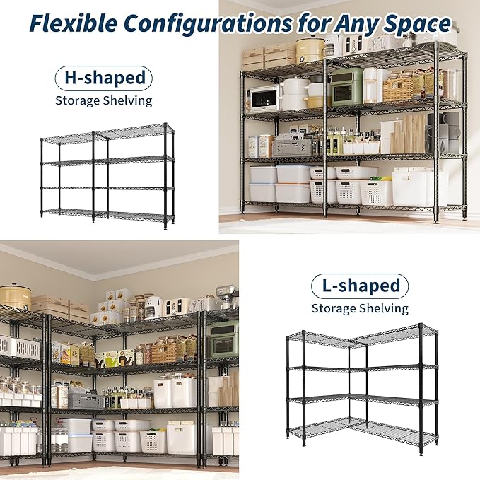 MilleLoom 4-Tier Metal Shelving Unit, Heavy Duty Storage Shelves Adjustable Garage Shelf, Easy Assembly, for Basement, Kitchen & Pantry Room Organization, 13.8" D x 60" W x 59.5" H