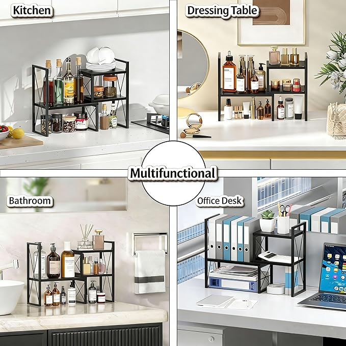 Yelinkws Desktop Shelf Organizer,Small Bookshelf for Office,Wood Desk Top Shelves, Office Organization and Storage (Black)