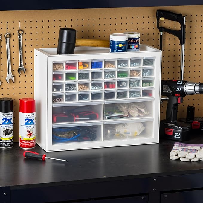 IRIS USA Screw Tool Organizer Small Parts Cabinet Chest, 36-Drawer Hardware Electronics Nuts Bolts Storage Drawers Organization Toolbox Garage Craft Business Teacher Beads Scrapbook Art Hobby - White